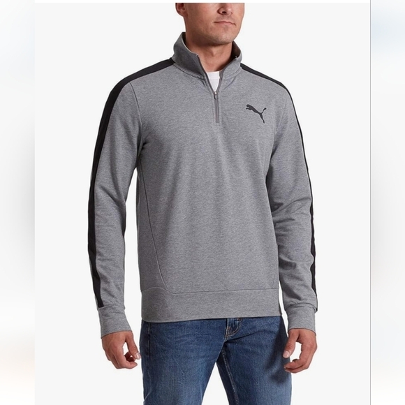 Puma 1/4 Zip Sweatshirt Grey Black Logo Stripe Long Sleeve Size XL - Picture 1 of 10